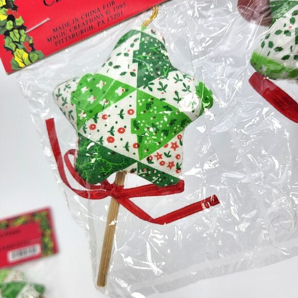 Vintage Fabric Plush Christmas Tree Ornaments Lollipop Style Patchwork Primitive - Picture 8 of 10